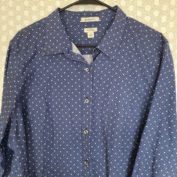 L.L.Bean Women’s Blue Polka Dot Collared Wrinkle Free Button Down Shirt 2X - Picture 3 of 7